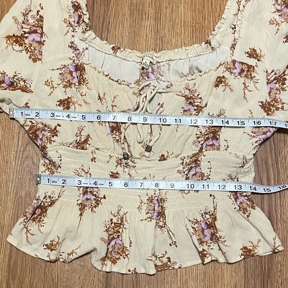 Floral Print Square Neckline Crop Top long sleeve rush blouse - Picture 10 of 11